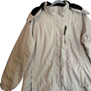 Eddie Bauer‎ Weatheredge Womens Petite XL Beige Hooded Rain Jacket